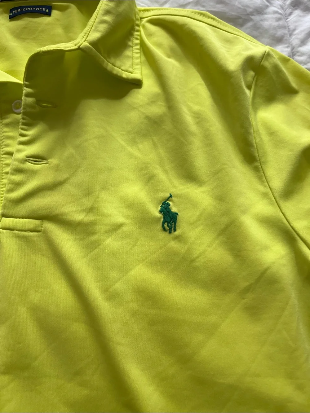Ralph Lauren Neon Yellow Small Performance Polo Shirt with Green Logo